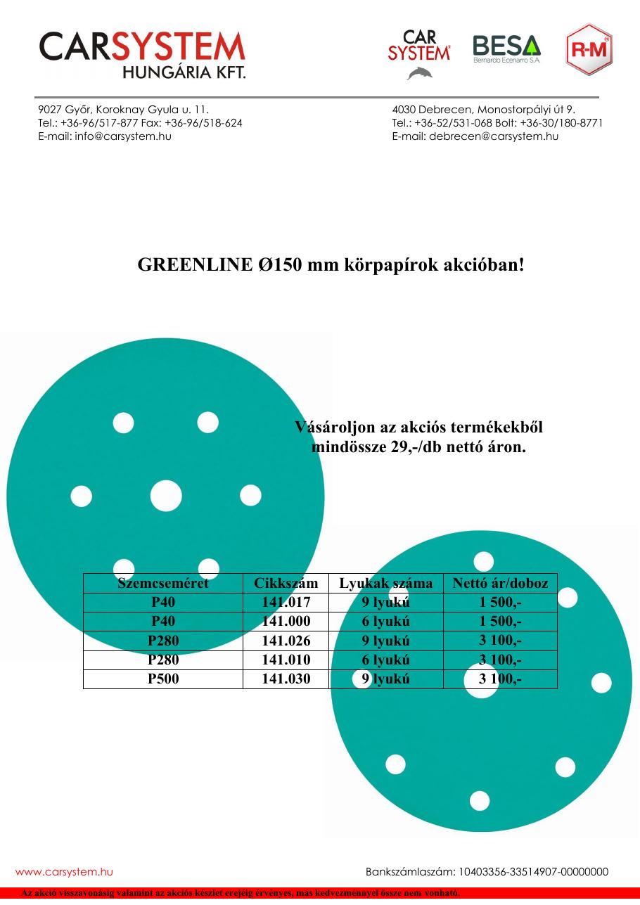 Greenline 150 mm csiszolókorong